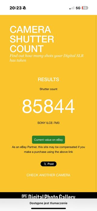 Sony a7III , przebieg 85 tys.