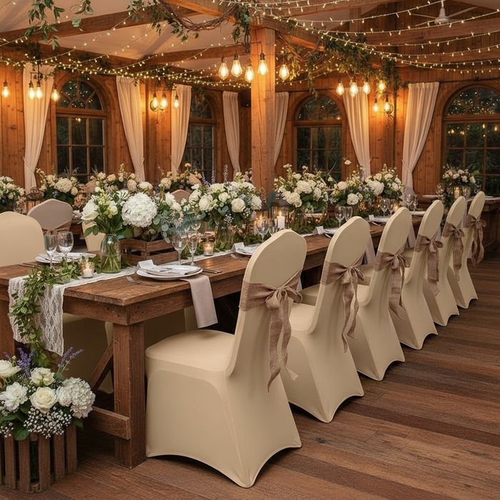 Beżowe pokrowce na krzesła elastyczny materiał