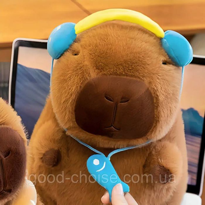 М'яка іграшка Капібара в навушниках 30см, Трендова іграшка Капібара