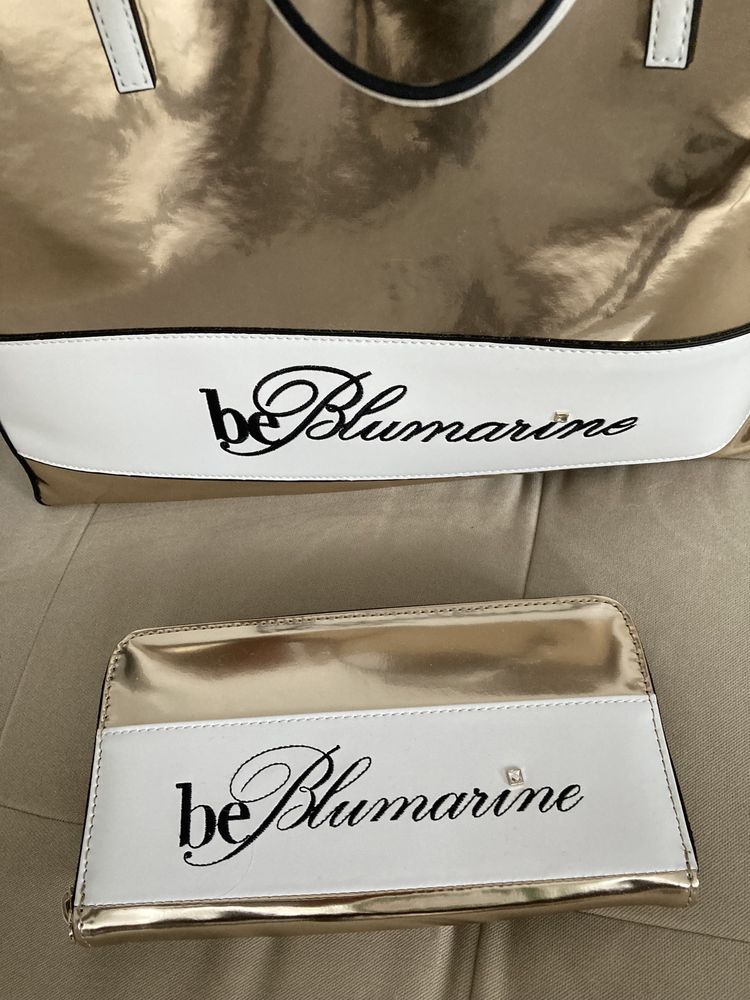 Be blumarine torba torebka shopper złota biała czarna