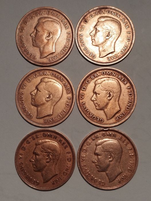 Moedas de 1/2 Penny Inglaterra de 1912 a 1966