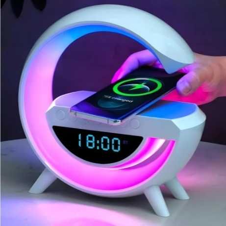 lampa na biurko led rgb głośnik Ładowarka indukcja zegar budzik radio