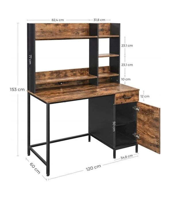Biurko komputerowe gamingowe VINTAGE styl loft półka szafka szuflada