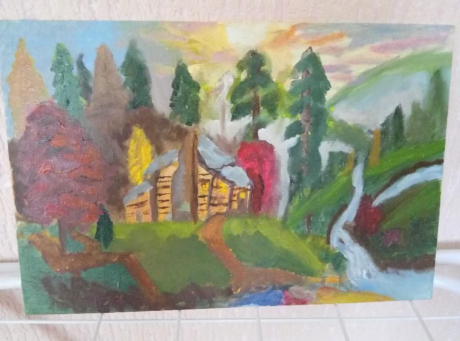 Картина домик в лесу масло