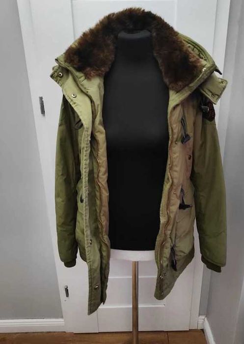 zielona super ciepła zimowa kurtka duży kaptur XS/S Zara
