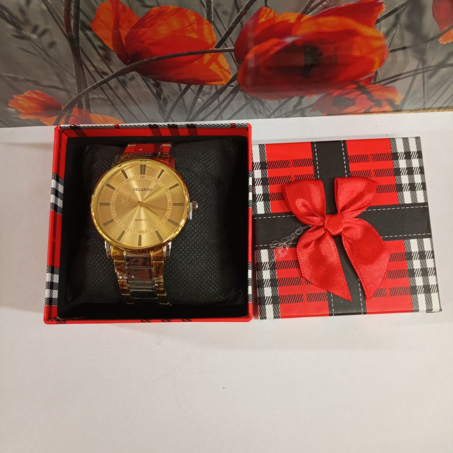 Pudełko na prezent zegarek biżuterię kokardka kratka box