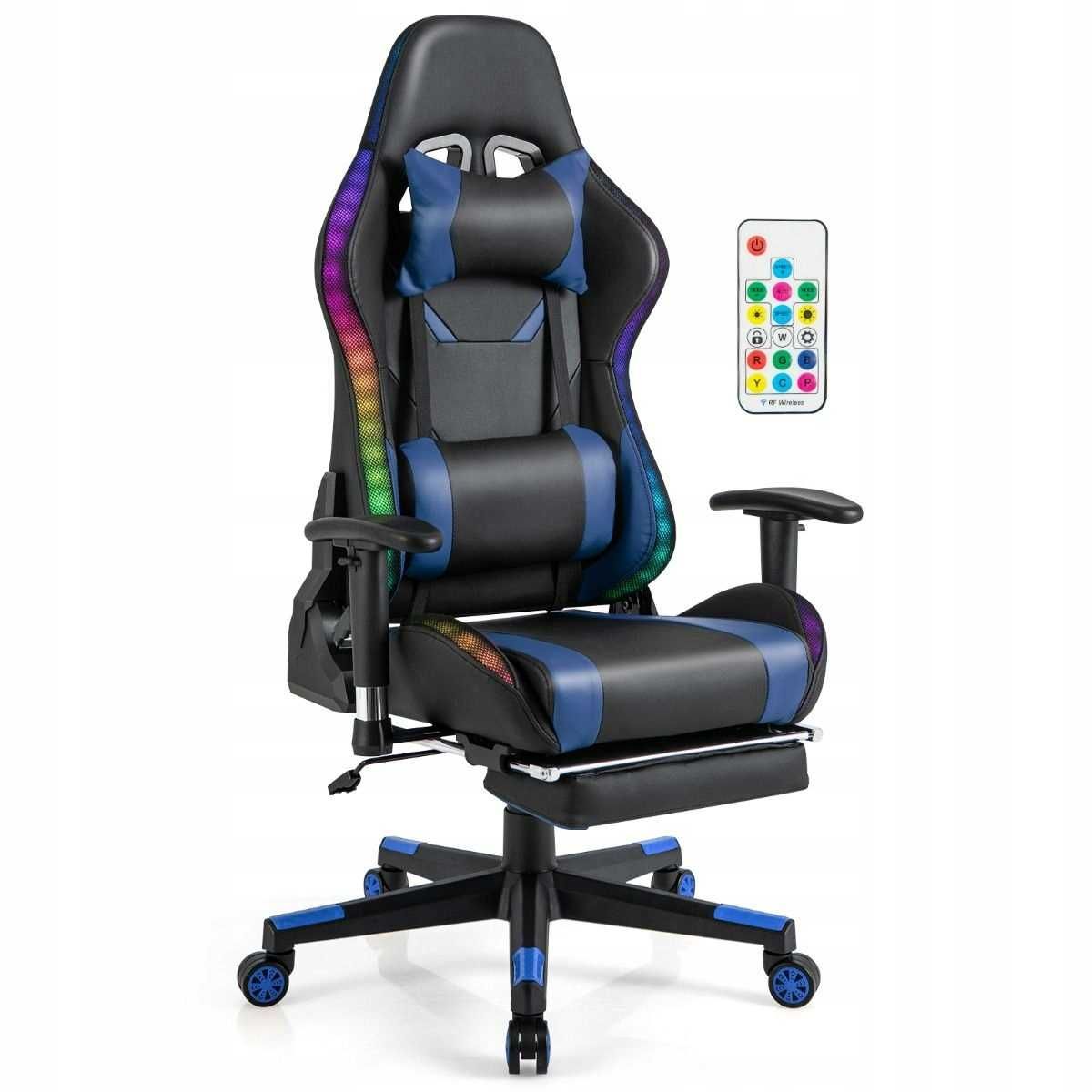 Fotel gamingowy Costway CB10483 czarno-niebieski,podświetlany (134)