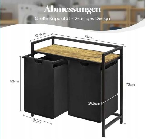 Kosz Na Pranie Lifewit 2 Przegródki, Kosz 95 L/47,5 X 2