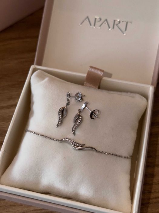 Srebrne kolczyki i bransoletka z cyrkoniami Apart, prezent święta