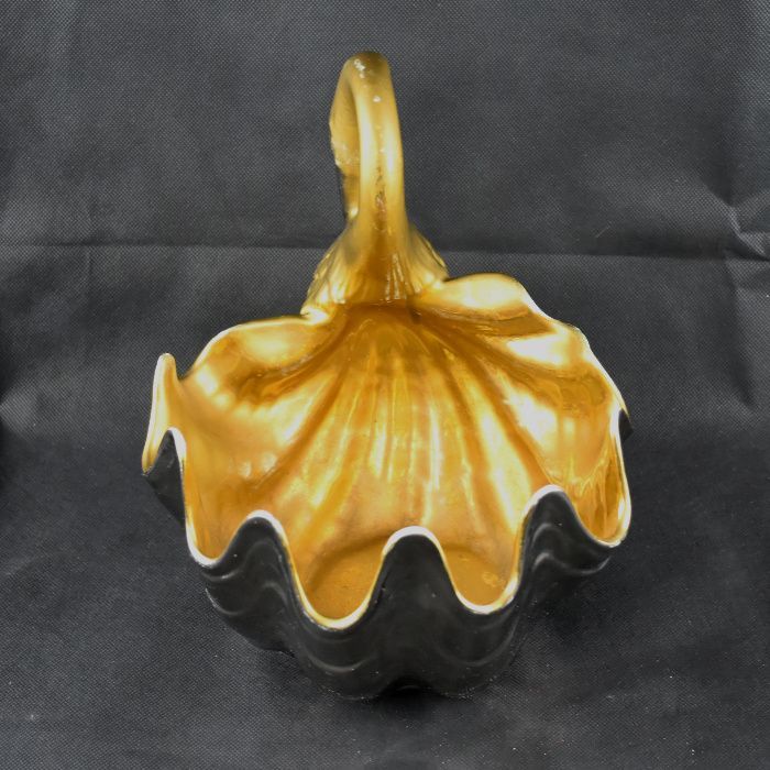 Floreira / Fruteiro em forma de cisne prateado e dourado Capodimonte