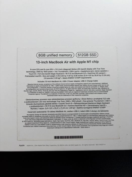 *ZADBANY* MacBook Air M1 512GB 8GB RAM 2021, 93% Baterii, 98 cykli