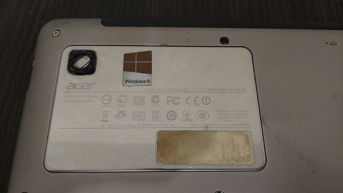Ноутбук Acer Aspire S3 ms2346. ram 4Gb + SSD 500Gb