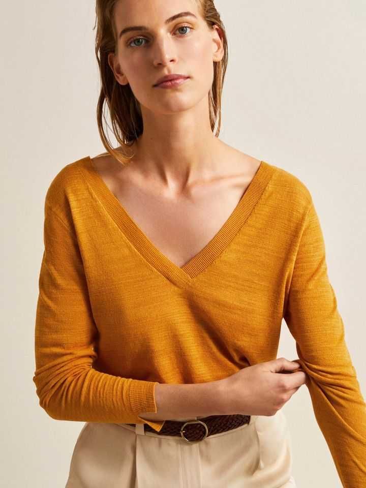 Massimo Dutti żółty sweter v-neck XL
