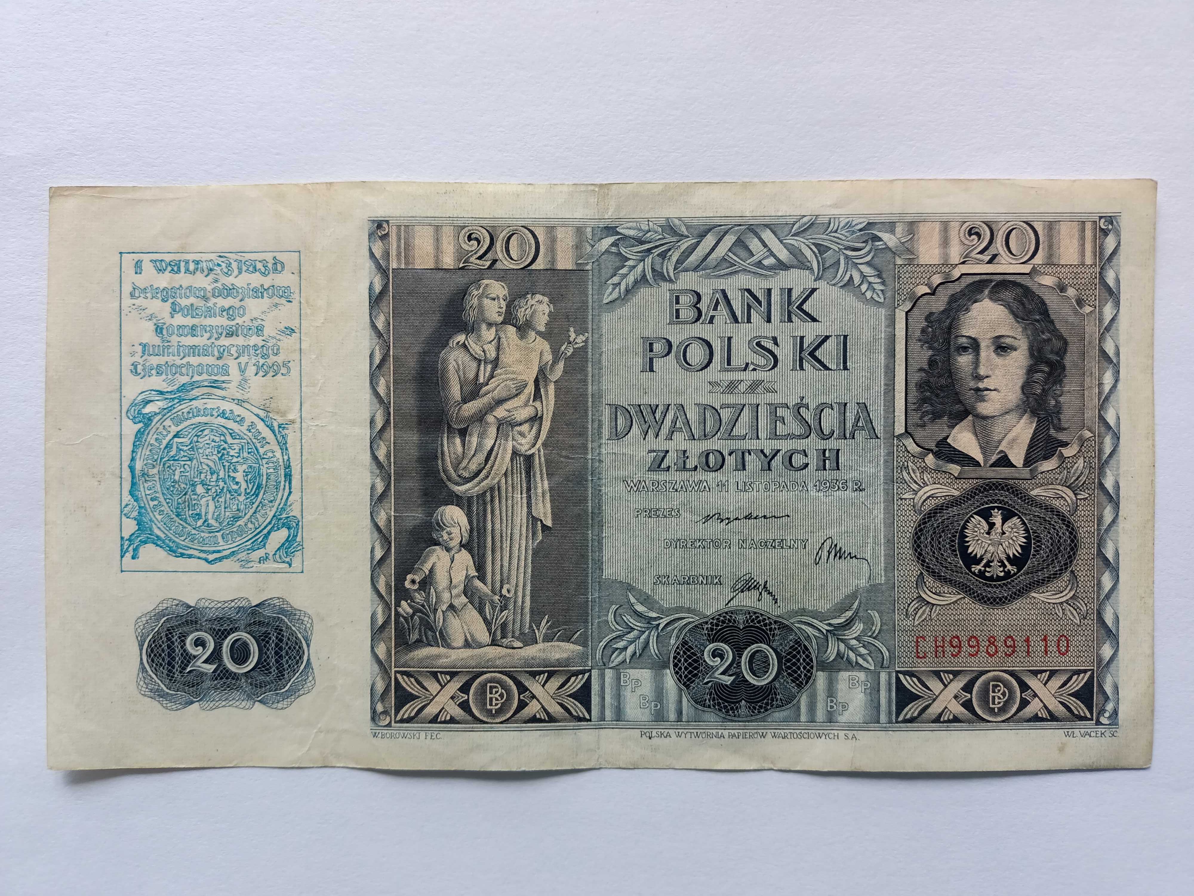 20 Złotych 1936 banknot z nadrukiem     oryginał