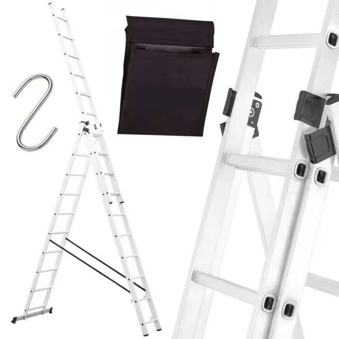 HIT! Drabina Aluminiowa 3x10 (7,55m) do 150 kg + Hak i Torba!