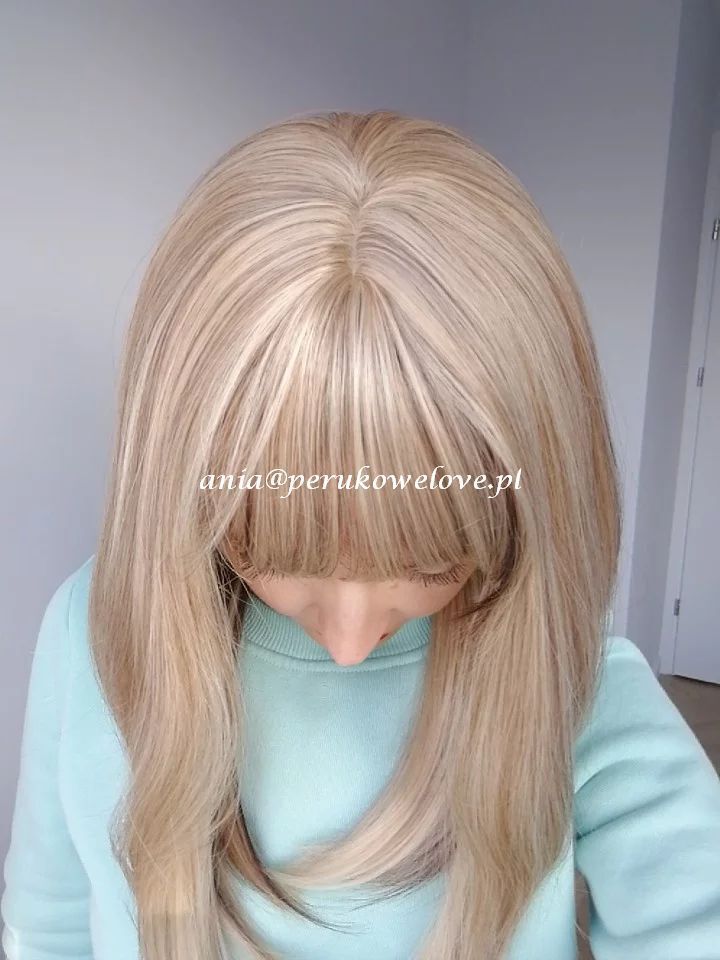 Peruka BLOND balejaż z grzywką włosy jak naturalne peruki damskie