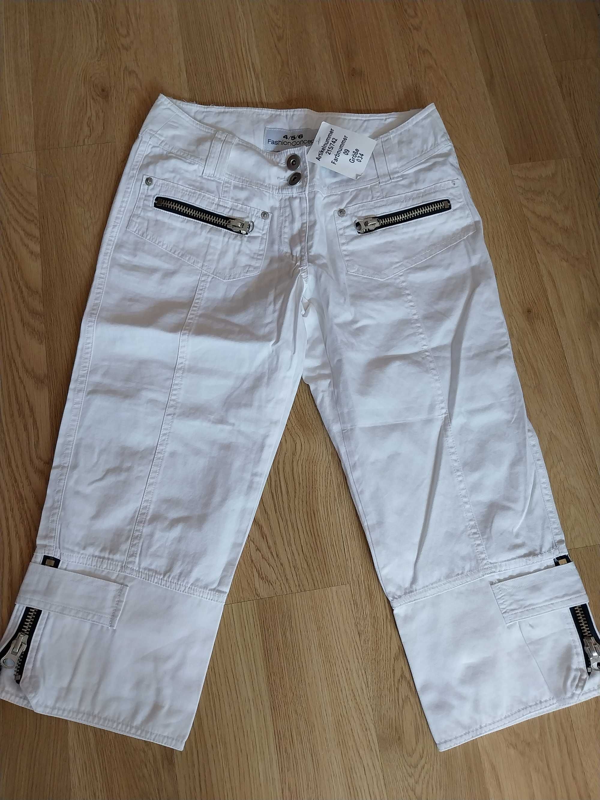Fashion Concept S/M - białe spodnie rybaczki suwaki - Tanio ! Okazja !