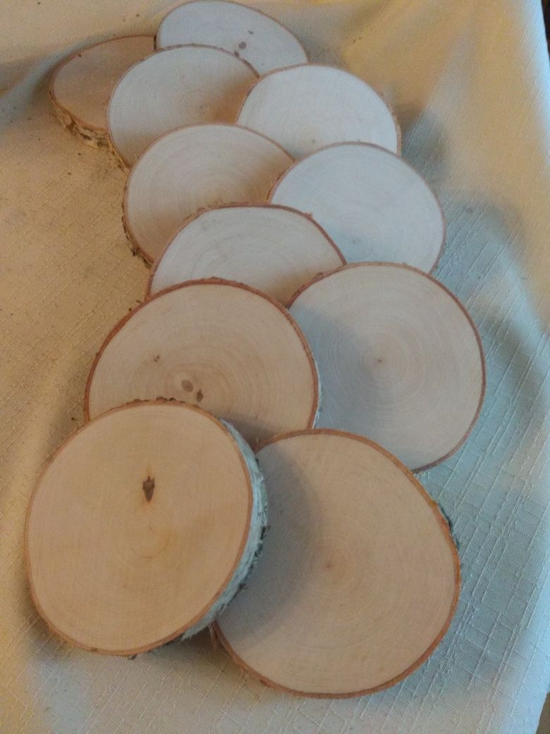 Plastry brzozy, krążki drewna szlif śr ok 16-17 cm