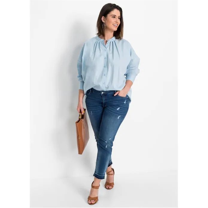 Bonprix Błękitna Koszula Oversize na Guziki Długi Rękaw 36