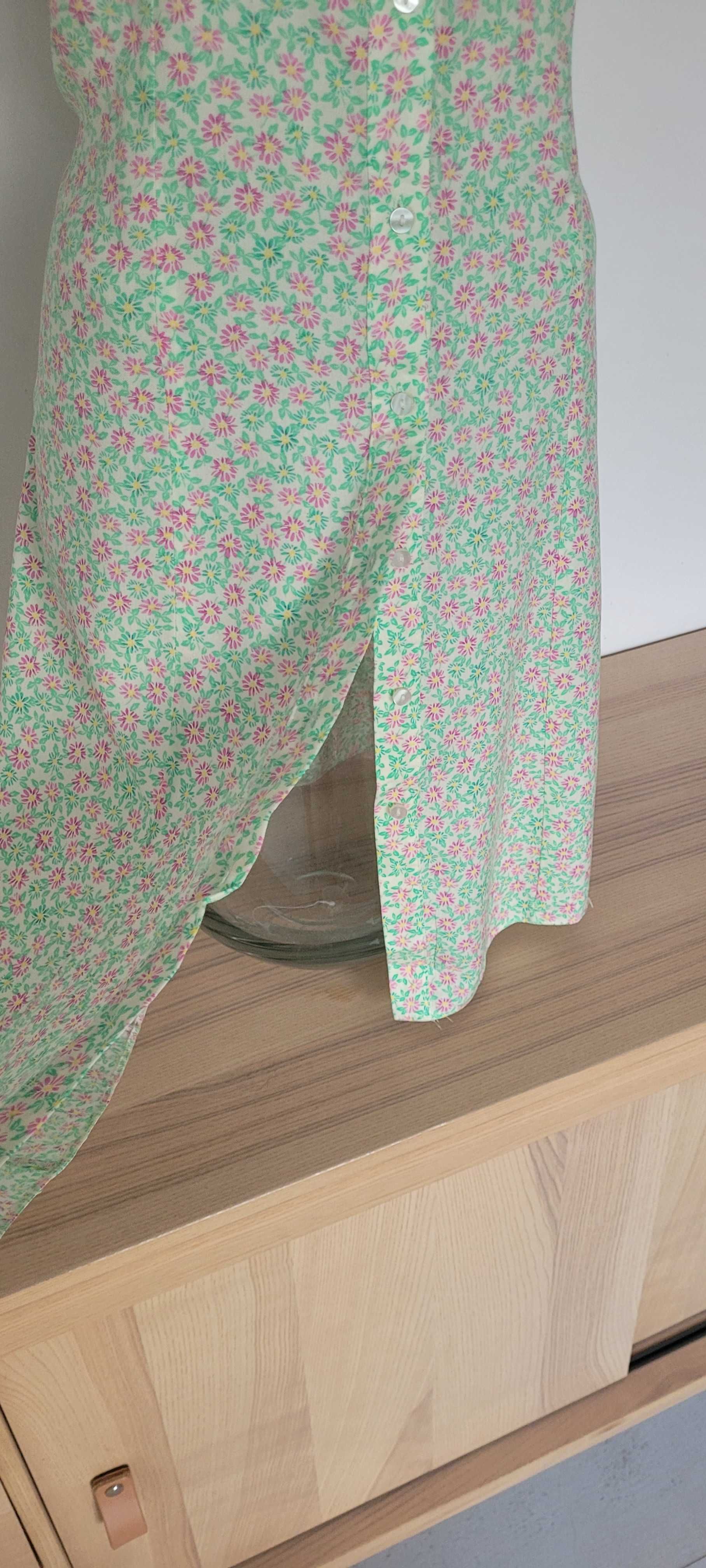 Zielono różowa rozpinana sukienka wiskoza Primark, roz42