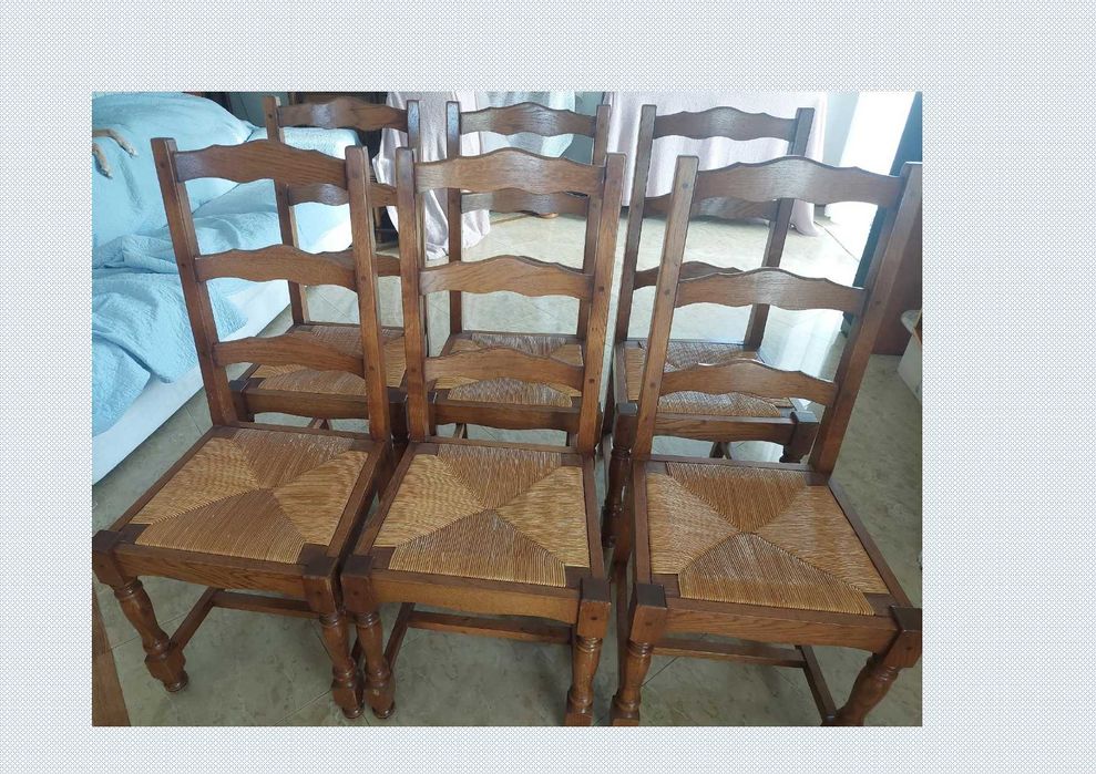 6 cadeiras em carvalho francês e palhinha