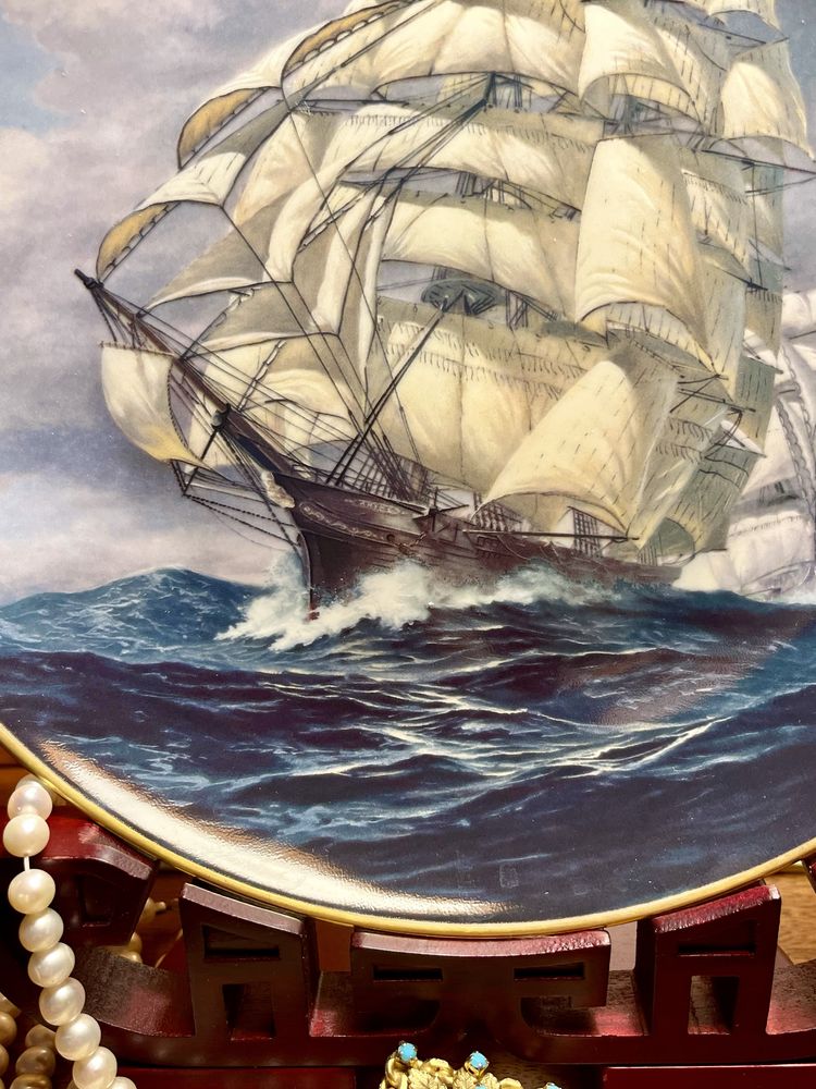 Elegancki FRANKLIN MINT Kolekcjonerski Statek Żaglowiec Talerz Model