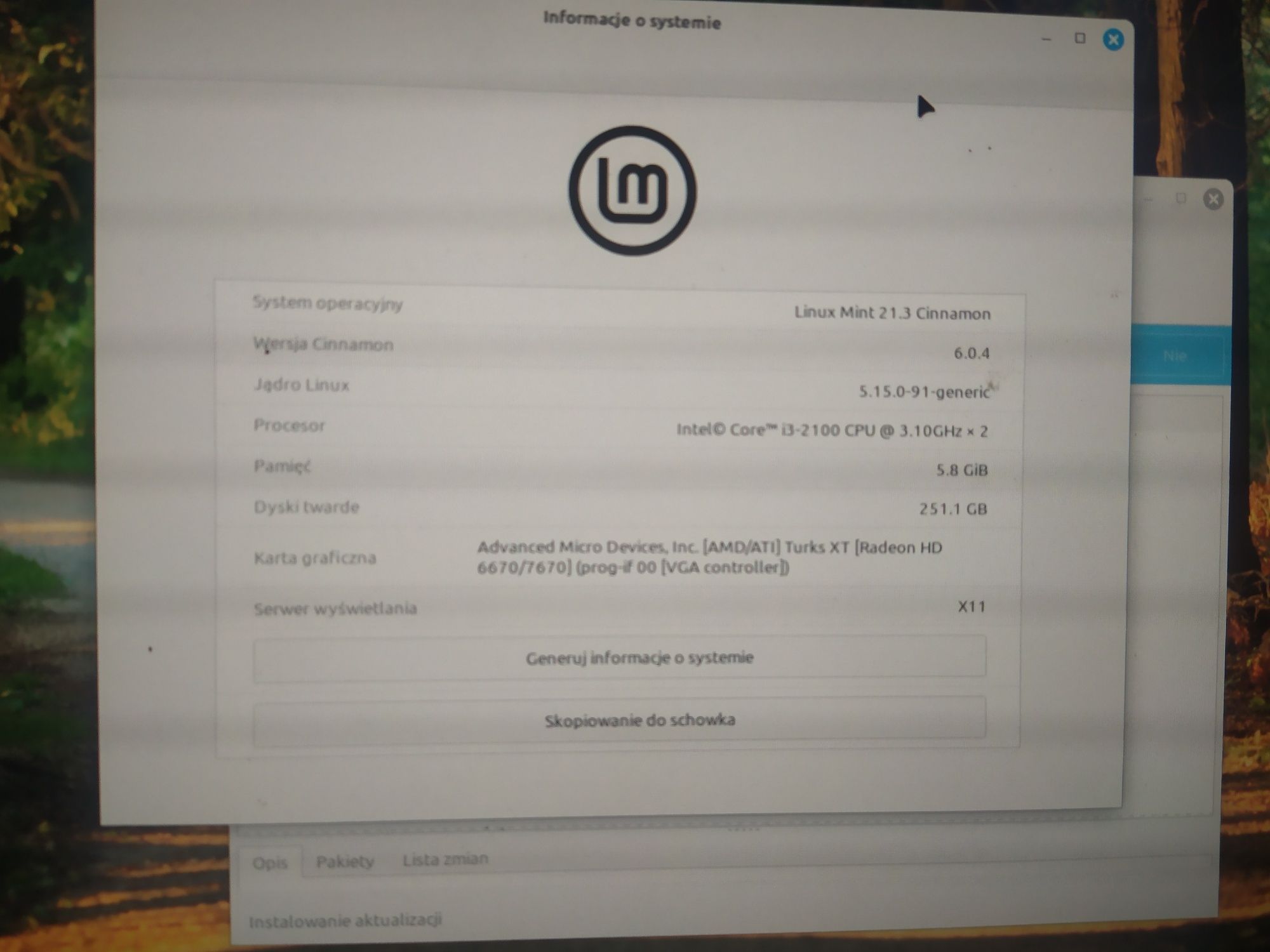 Komputer i3 6gb ram grafika 1gb Linux mint