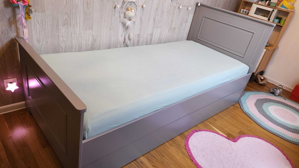 Lozko drewniane/szare 90/200