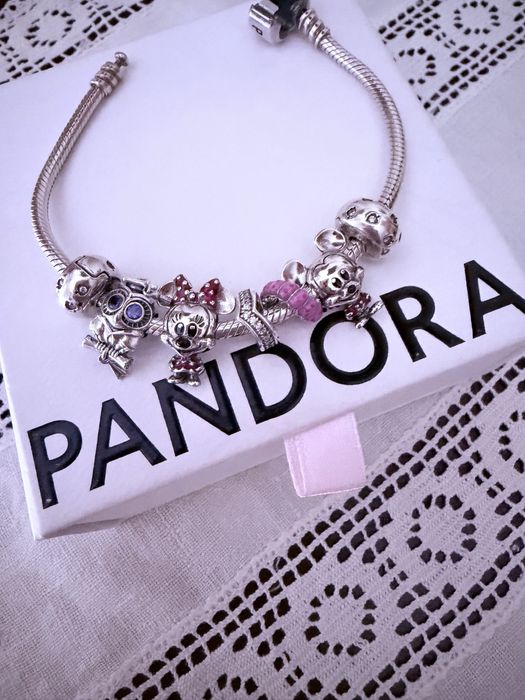 Pulseira Pandora 17,contas Mickey & Minie e mais contas,origem Pandora