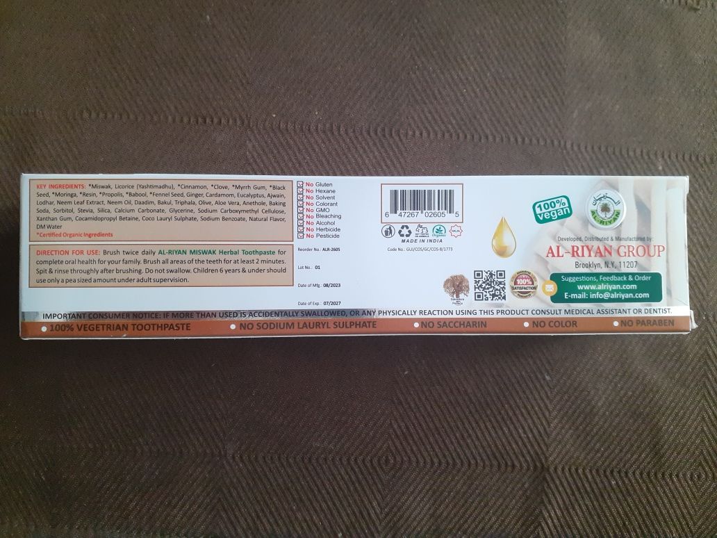 Organiczna pasta do zębów, 'Miswak' z USA, duża 213g