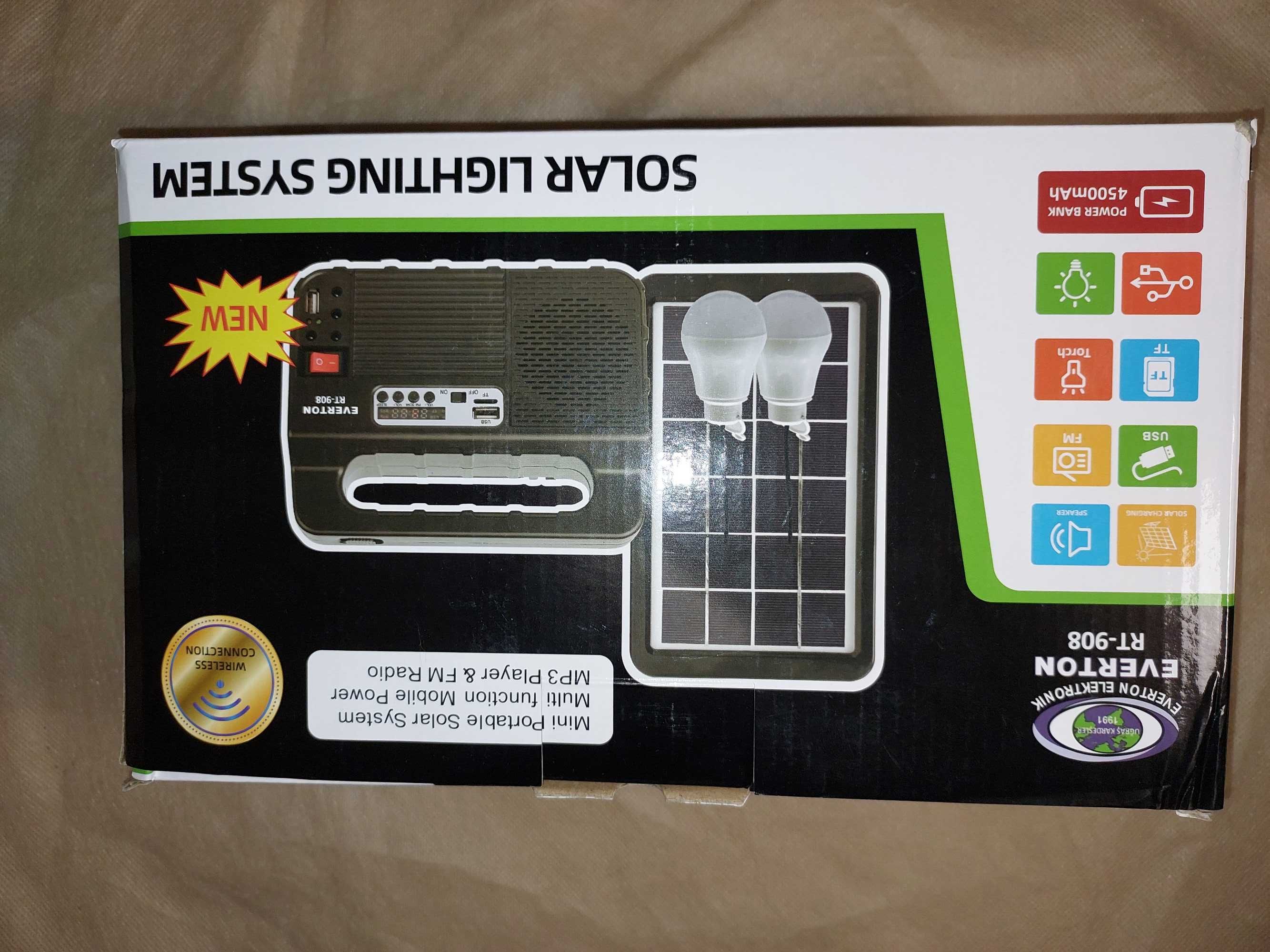 Cонячна станція RT-908 Power Bank, Bluetooth, FM-радіо, USB, LED