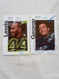 Lewis Hamilton e George Russell 2023 driver cards/postais oficiais