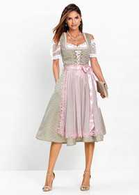 B.P.C. sukienka ludowa midi z rożowym fartuszkiem ^44