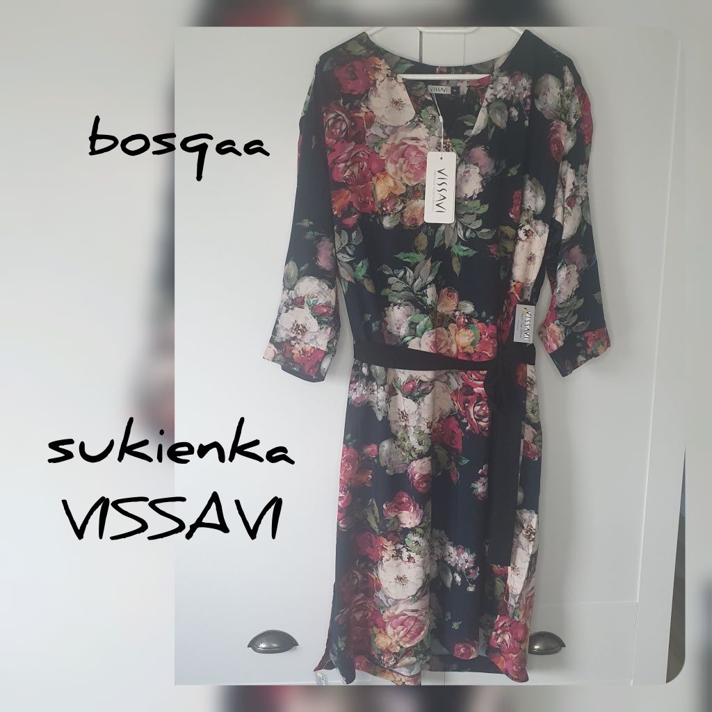 Nowa sukienka wizytowa w kwiaty  Vissavi 42/44 wiązana  casual  XL