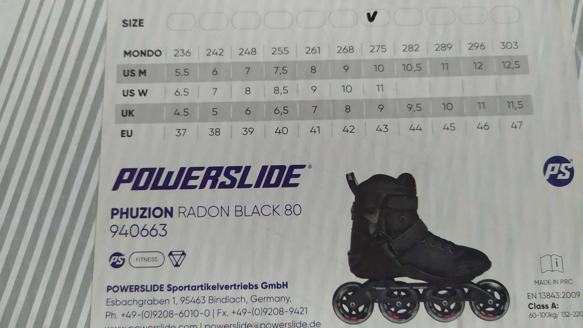 Nowe Rolki męskie Powerslide Phuzion Radon 80 czarne rozmiar 43