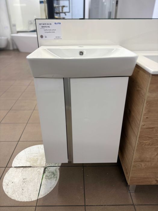 Wyprzedaż ekspozycji szafka biała + umywalka biała 50 cm ELITA SKYE