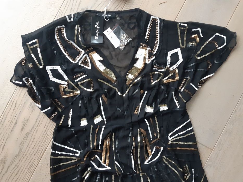 nowa sukienka tunika wieczorowa damska cekiny rozmiar 42 XL