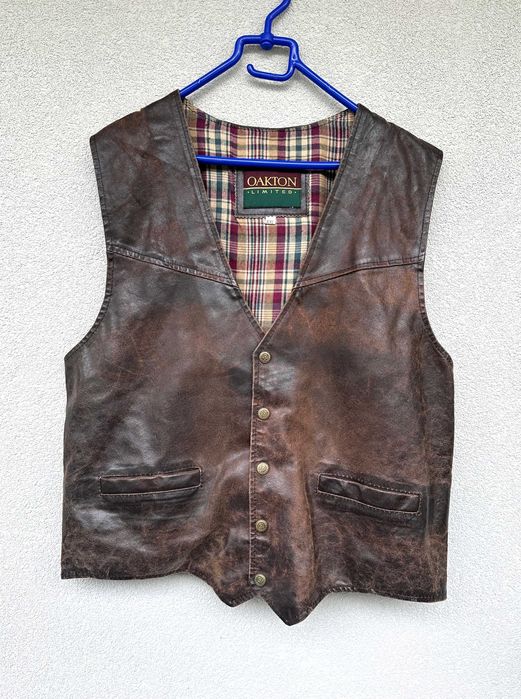 Kamizelka skórzana męska bezrękawnik vintage r. M