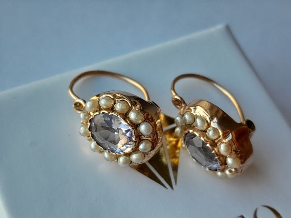 Rezerwacja Piękne Antyczne Kolczyki Perły Złoto 750 WYCENA