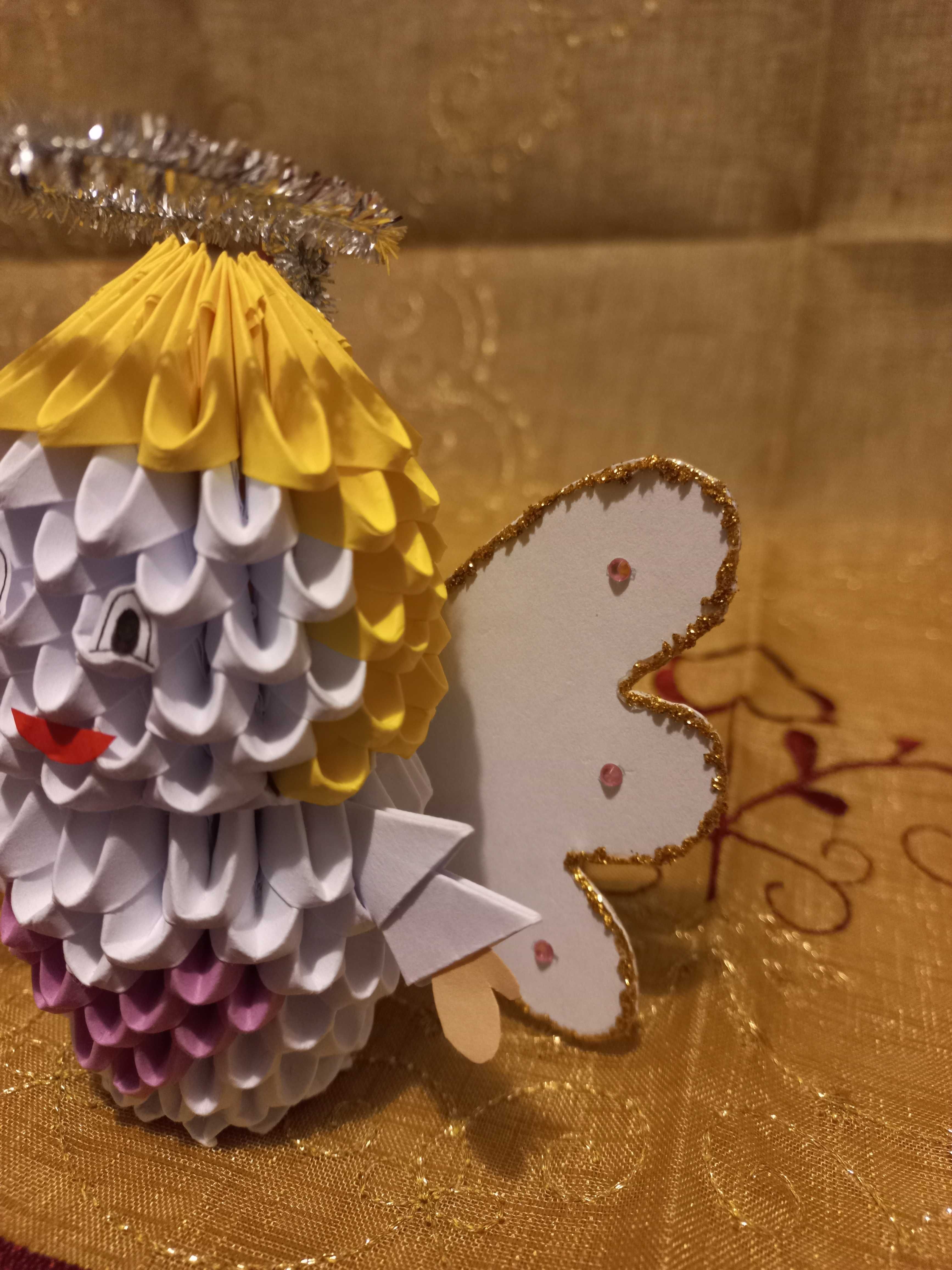 Złoty ANIOŁEK z sercem - rękodzieło na prezent, dekoracja origami