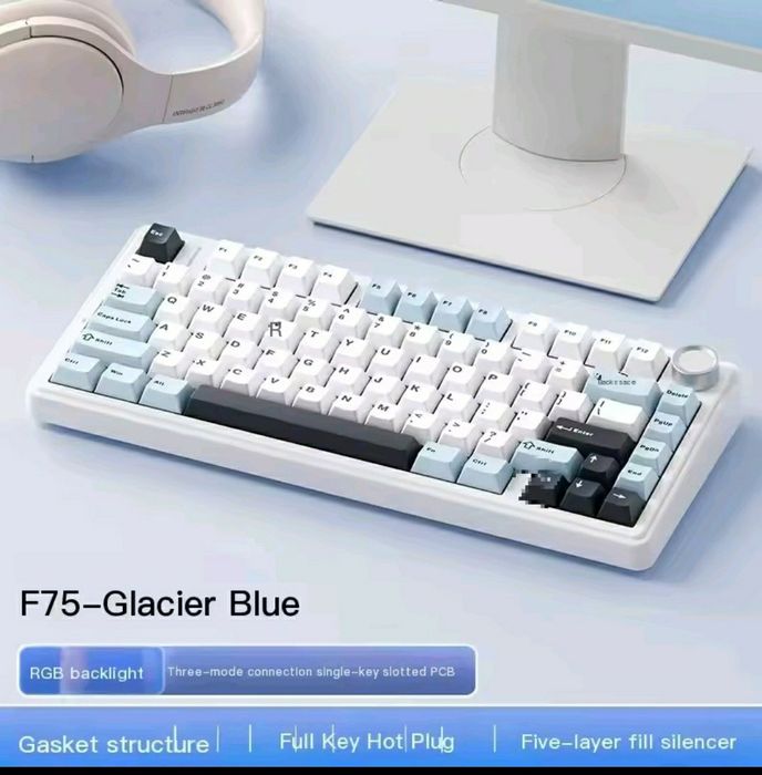 AULA F75 Glacier Blue механічна бездротова ігрова хотсвапна клавіатура