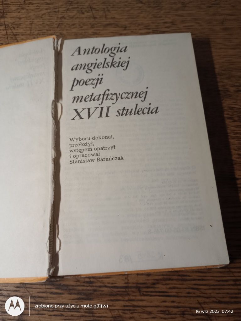 Antologia angielskiej poezji metafizycznej XVII stulecia. S. Barańczak