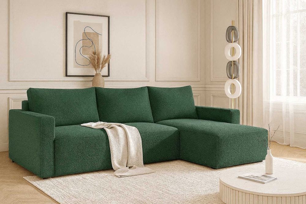 Narożnik NOYO 230cm z funkcją spania pojemnik na pościel boucle