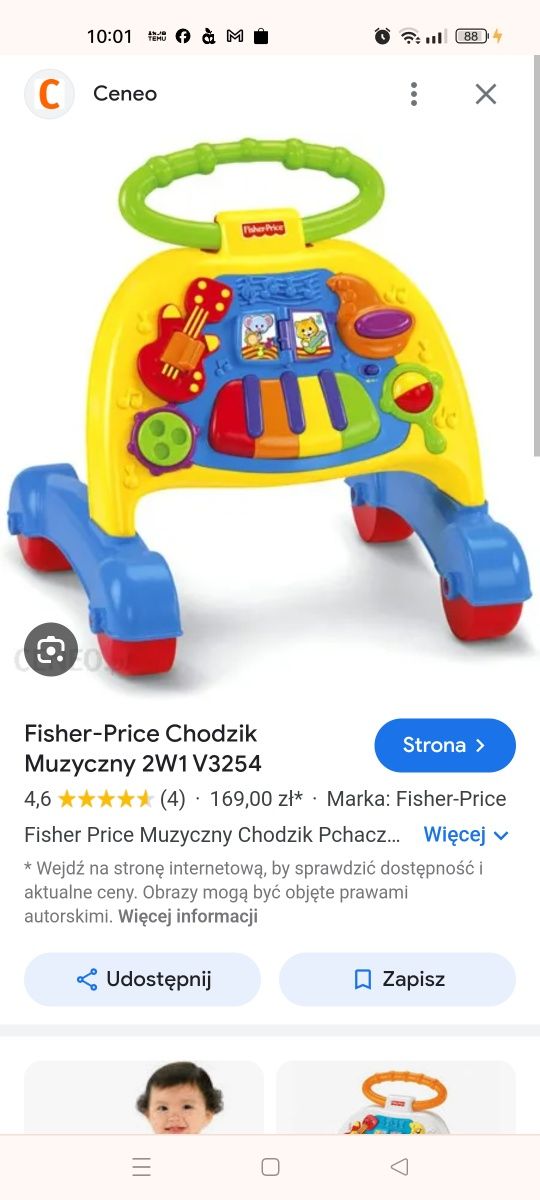 Pchacz jeździk dla dziecka fisher price