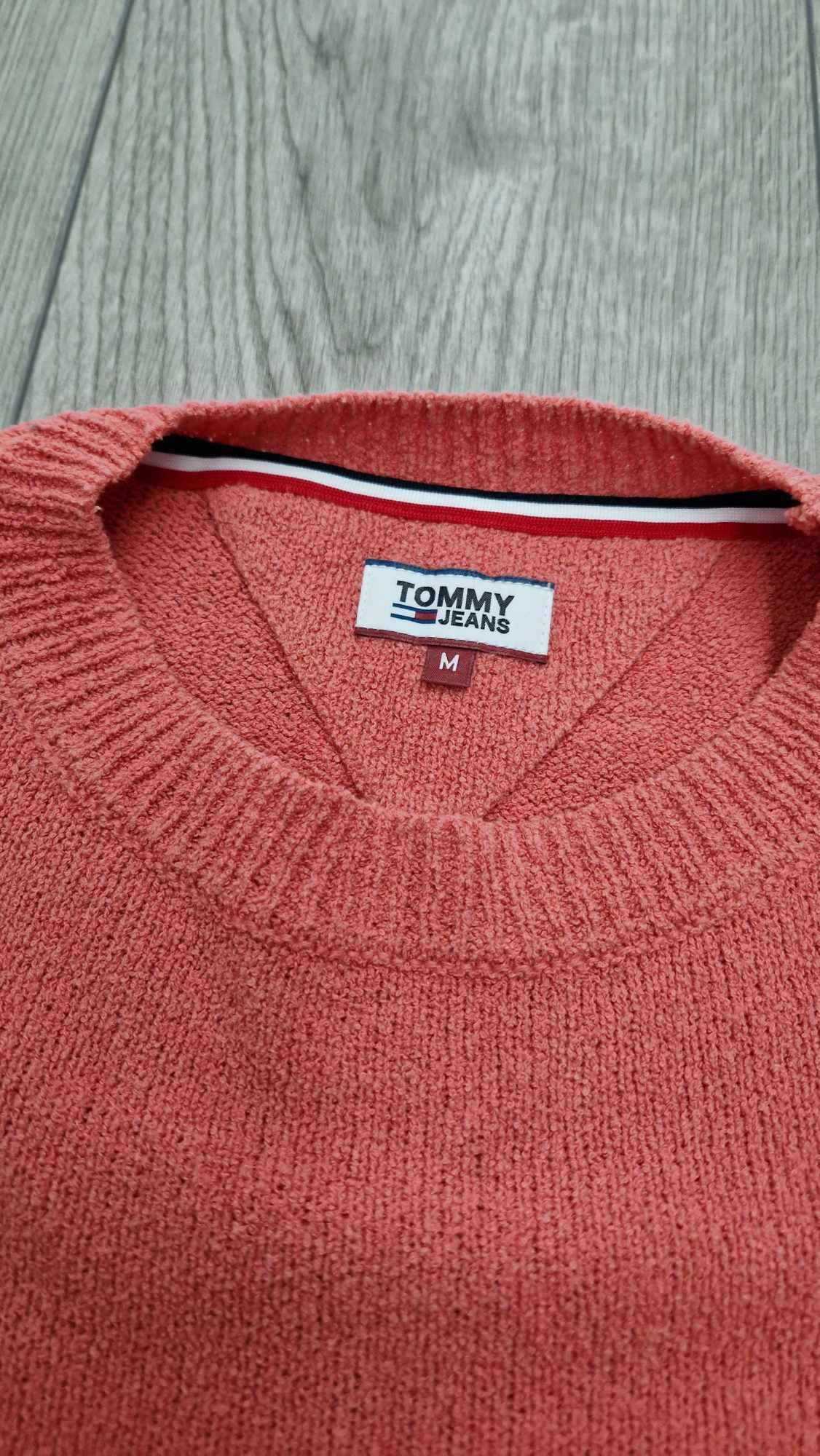 Koralowy sweter • męski • okrągły dekolt • Tommy Jeans 38/M • bawełna