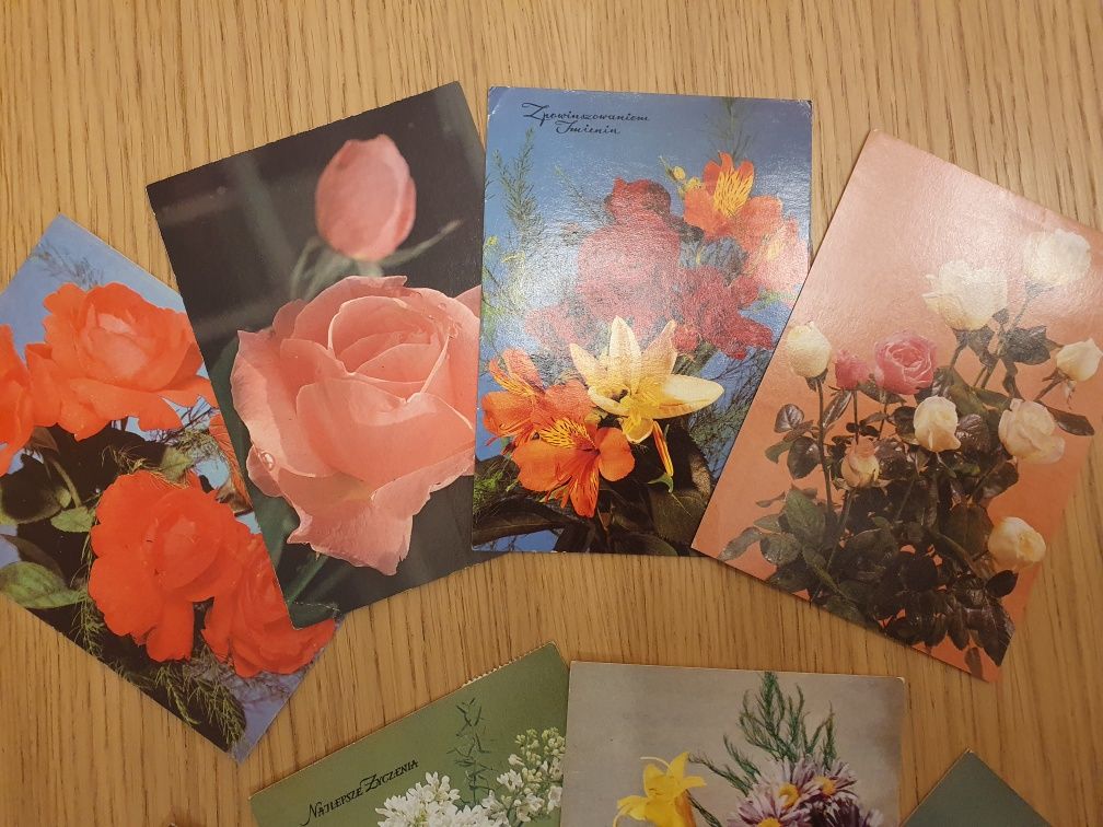 Stare pocztówki kartki pocztowe w kwiaty PRL vintage