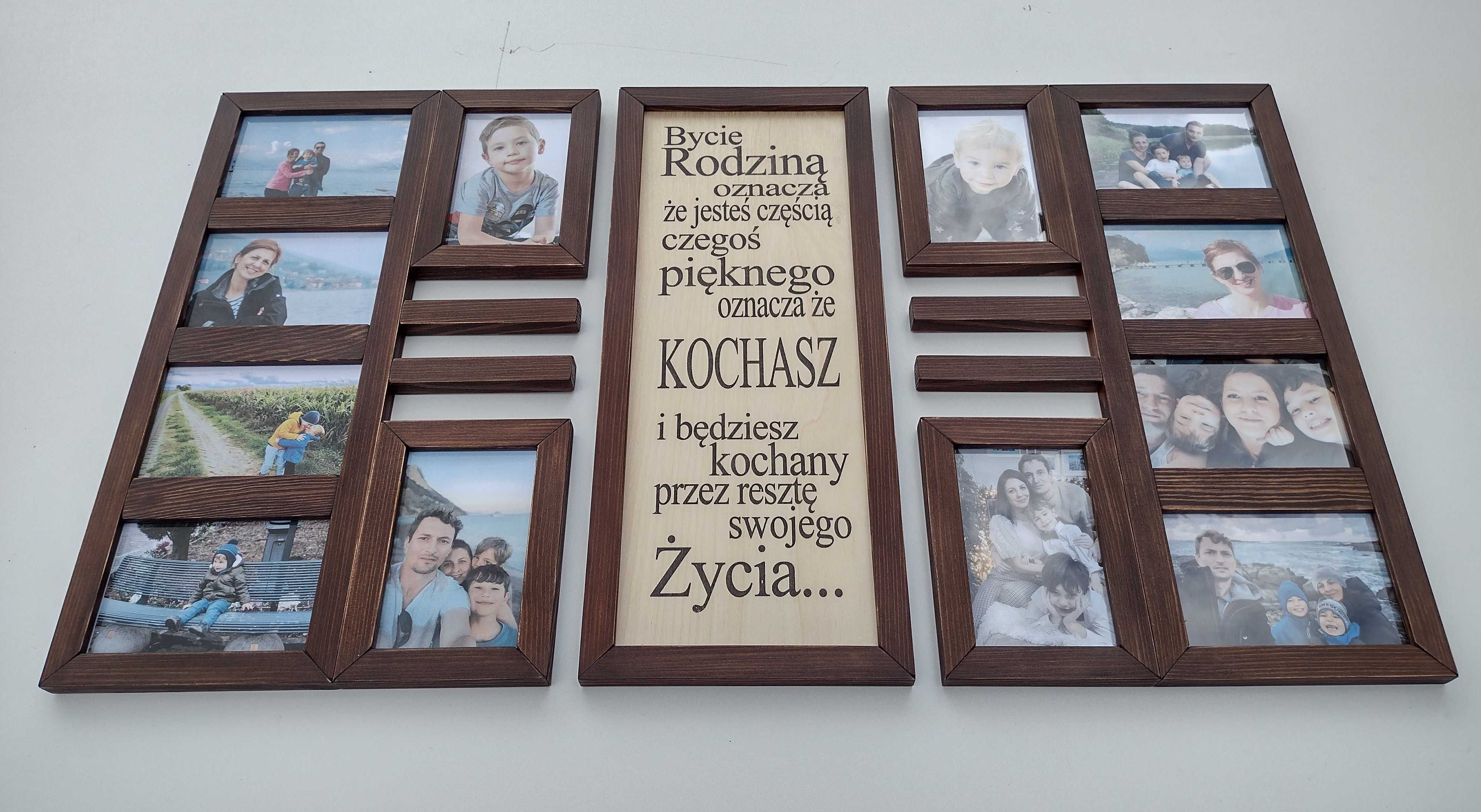 Drewniana Multirama Ramka na 12 zdjęć 10x15 cm Galeria ścienna ORZECH