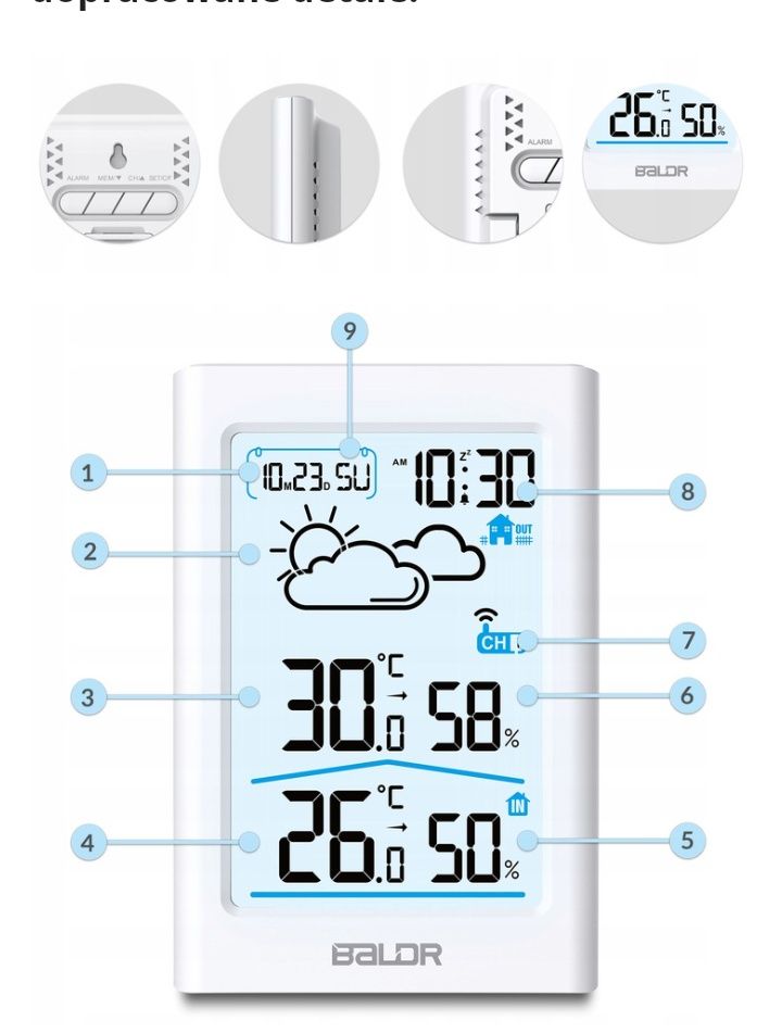 Stacja pogody Baldr termometr