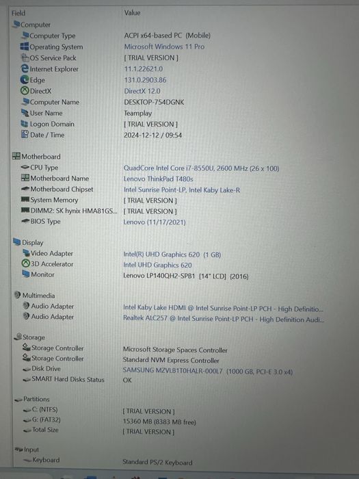 Ноутбук Lenovo T480s