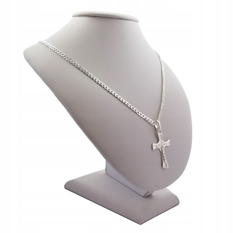 Łańcuszek Srebrny Męski Z Krzyżykiem Pr. 925 Na Prezent 45 Cm + Dedyka
